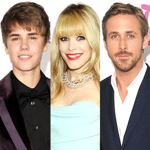 Justin Bieber, Rachel McAdams, Ryan Gosling Justin Bieber, Rachel McAdams, Ryan Gosling